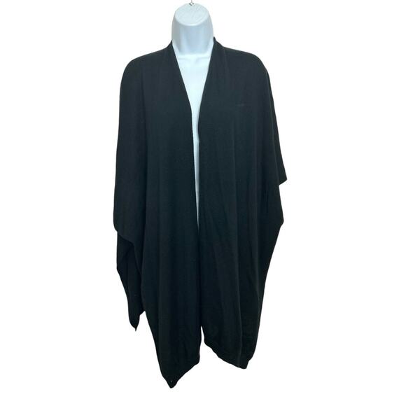 Forever 21 Black Poncho Shawl Sweater Sz Large Open Front Dolman Draped Sleeve - Picture 5 of 5
